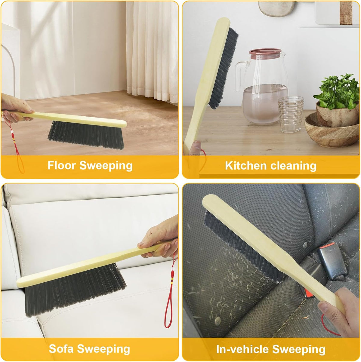 Hand Broom Brush, Dust Brush for Cleaning, Wood Block Hand Brush, Soft Bristle Cleaning Brush for Car Bed Furniture Clothes Garden Couch Draft (Curved Handle)