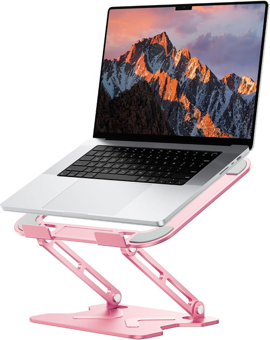 Adjustable Laptop Stand for Desk, Metal Foldable Laptop Riser, Pink