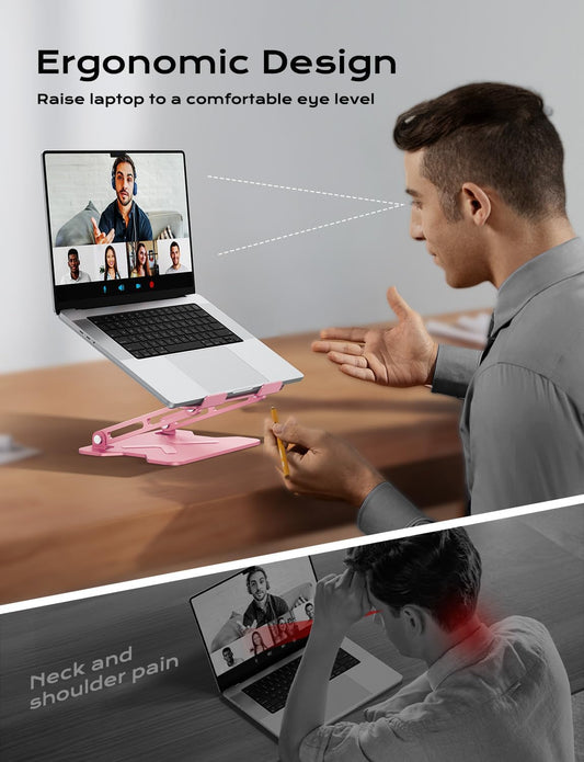 Adjustable Laptop Stand for Desk, Metal Foldable Laptop Riser, Pink