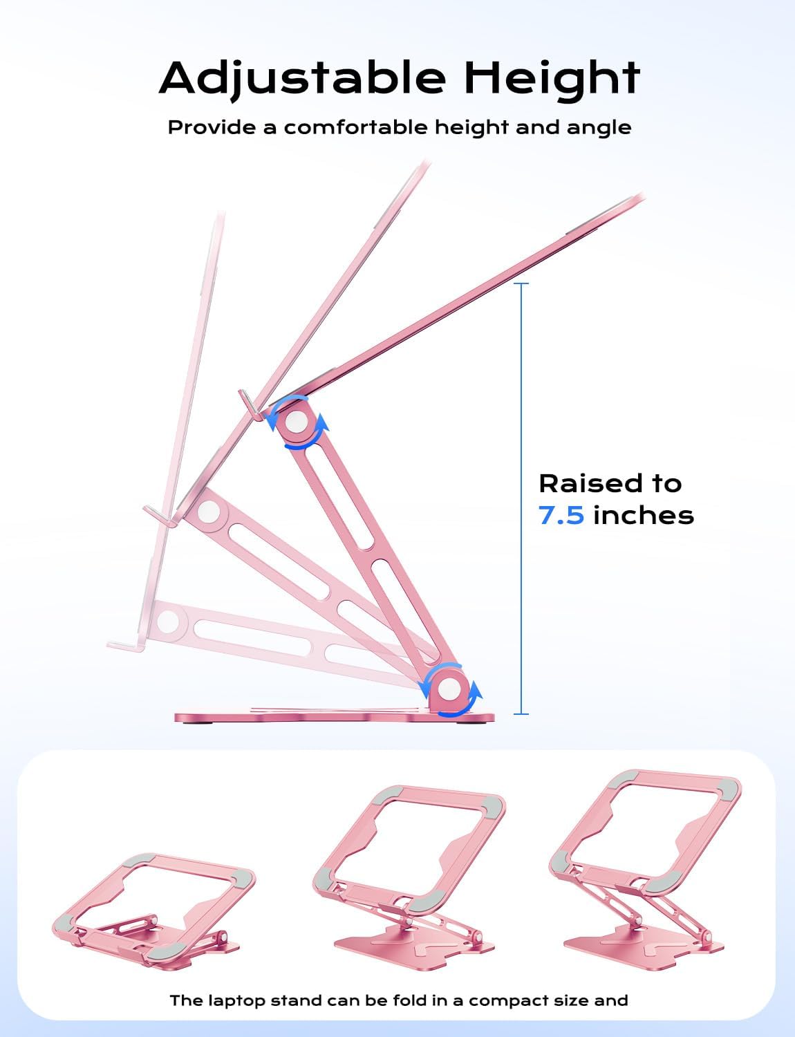 Adjustable Laptop Stand for Desk, Metal Foldable Laptop Riser, Pink