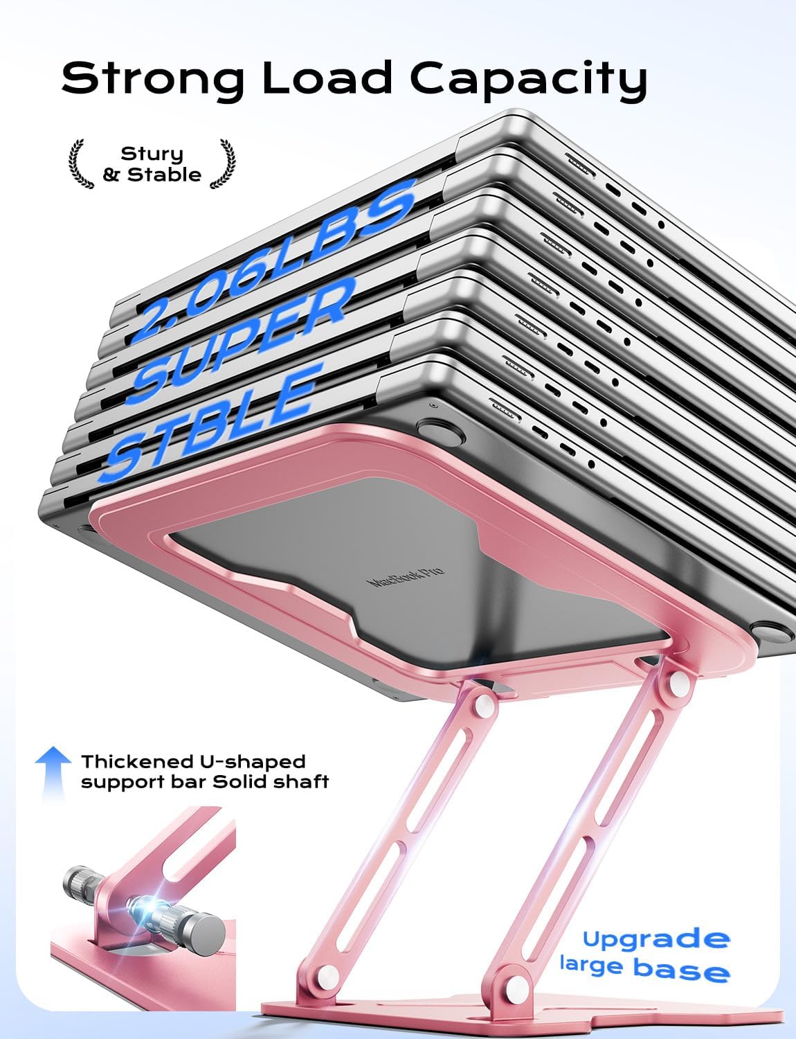 Adjustable Laptop Stand for Desk, Metal Foldable Laptop Riser, Pink