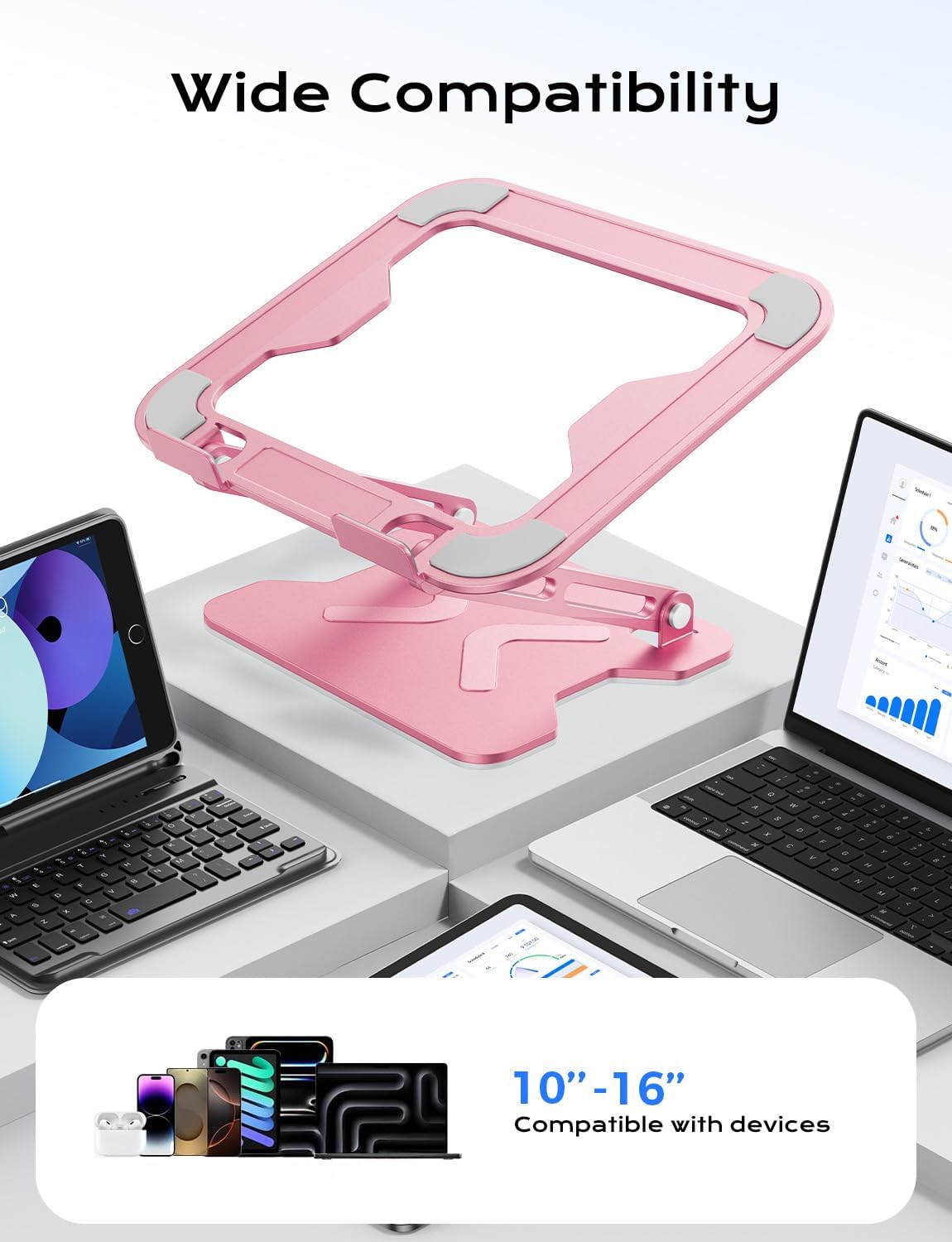Adjustable Laptop Stand for Desk, Metal Foldable Laptop Riser, Pink