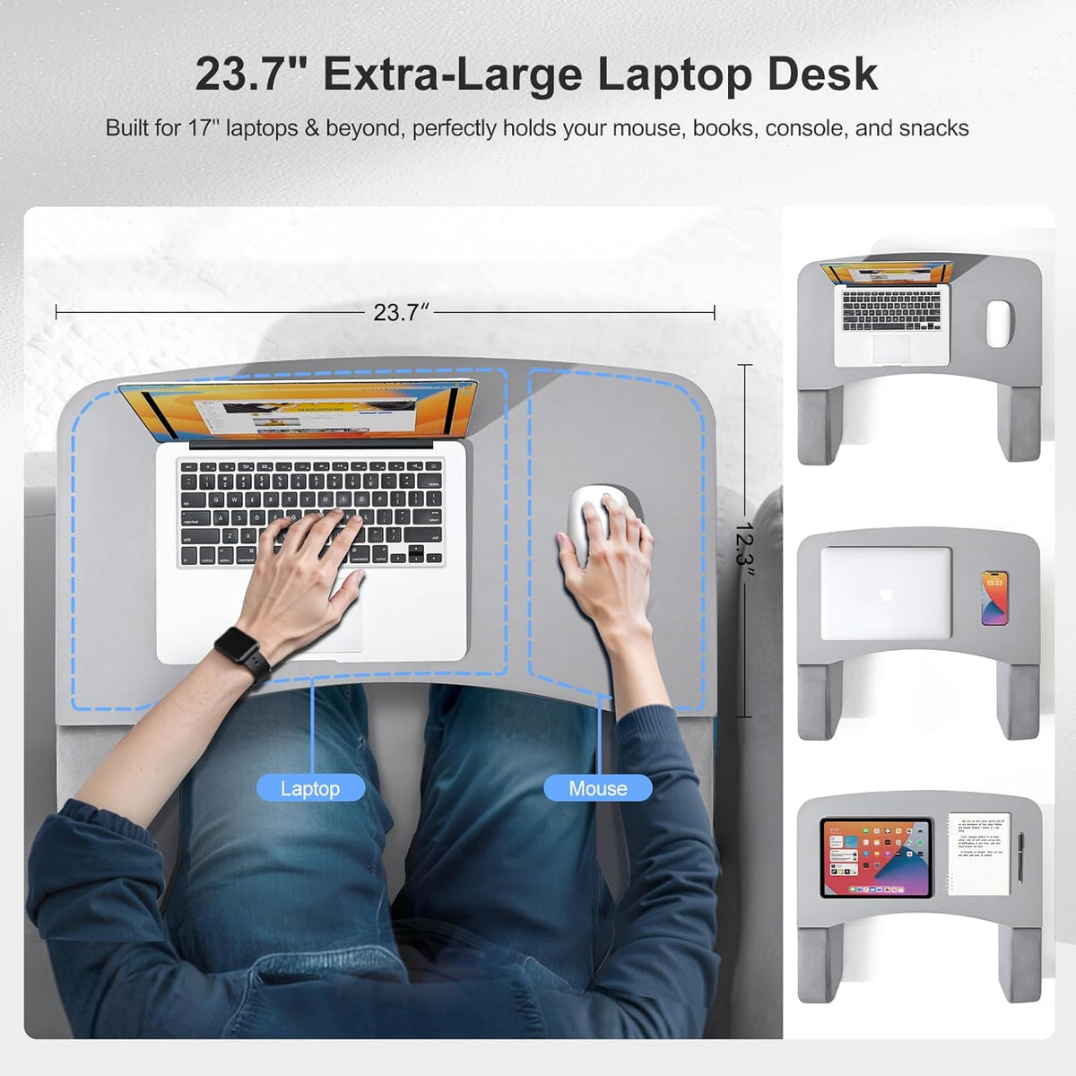 Wooden Lap Desk Pillow for Laptop with Arm Rests for Bed & Couch