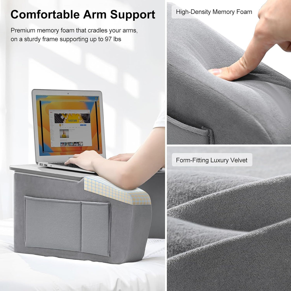 Wooden Lap Desk Pillow for Laptop with Arm Rests for Bed & Couch