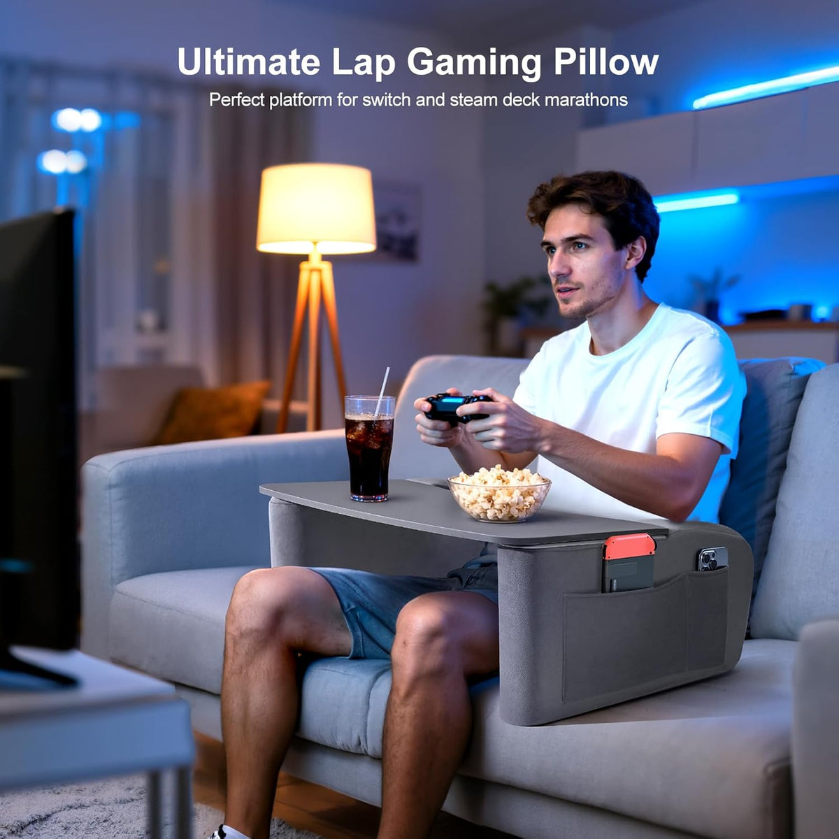 Wooden Lap Desk Pillow for Laptop with Arm Rests for Bed & Couch