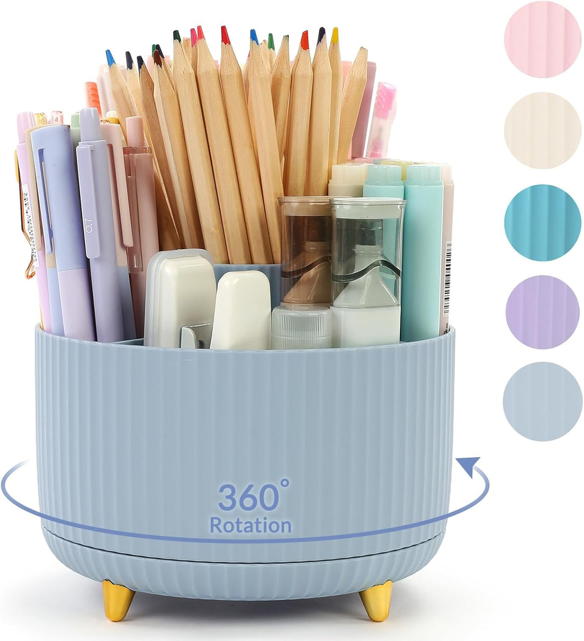 360 Rotating Plastic Desk Pen Organizer with 5 Slots, Dual-Purpose Art Supply Pencil Cup for Office, School, Home