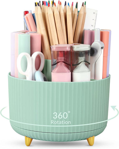 360 Rotating Plastic Desk Pen Organizer with 5 Slots, Dual-Purpose Art Supply Pencil Cup for Office, School, Home