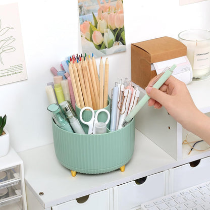 360 Rotating Plastic Desk Pen Organizer with 5 Slots, Dual-Purpose Art Supply Pencil Cup for Office, School, Home