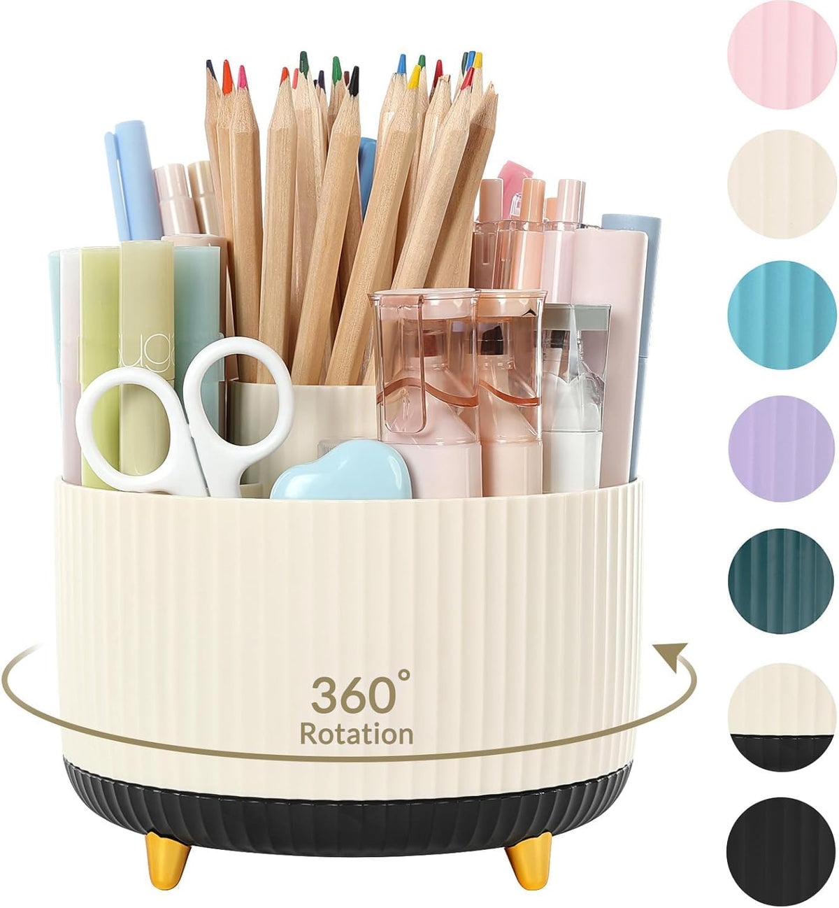 360 Rotating Plastic Desk Pen Organizer with 5 Slots, Dual-Purpose Art Supply Pencil Cup for Office, School, Home