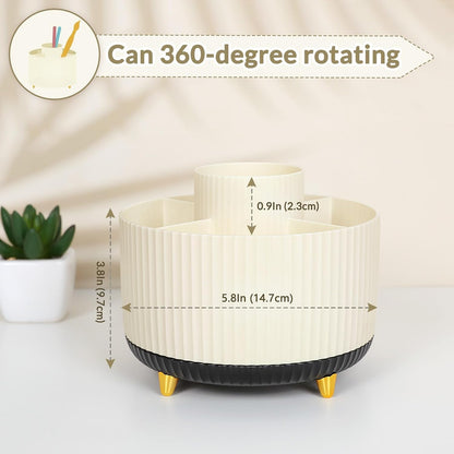 360 Rotating Plastic Desk Pen Organizer with 5 Slots, Dual-Purpose Art Supply Pencil Cup for Office, School, Home