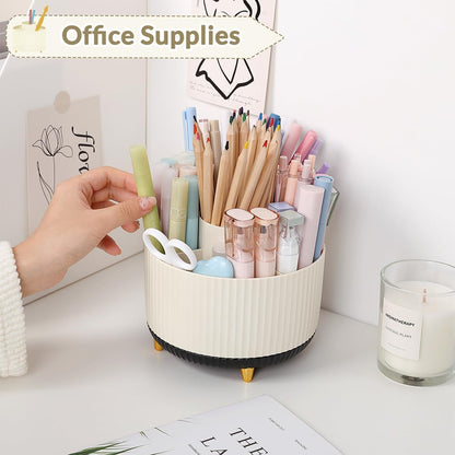 360 Rotating Plastic Desk Pen Organizer with 5 Slots, Dual-Purpose Art Supply Pencil Cup for Office, School, Home