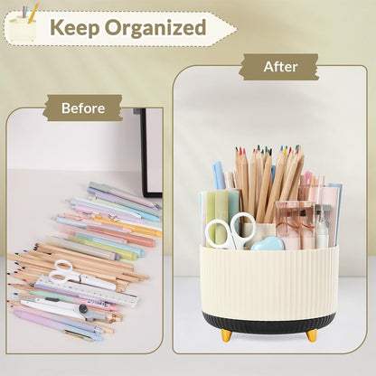 360 Rotating Plastic Desk Pen Organizer with 5 Slots, Dual-Purpose Art Supply Pencil Cup for Office, School, Home