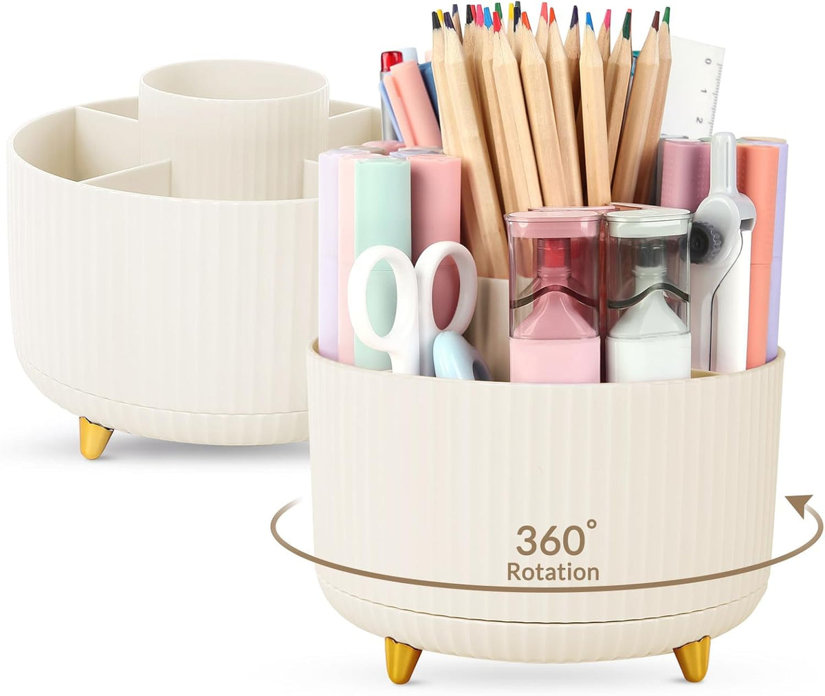 360 Rotating Plastic Desk Pen Organizer with 5 Slots, Dual-Purpose Art Supply Pencil Cup for Office, School, Home