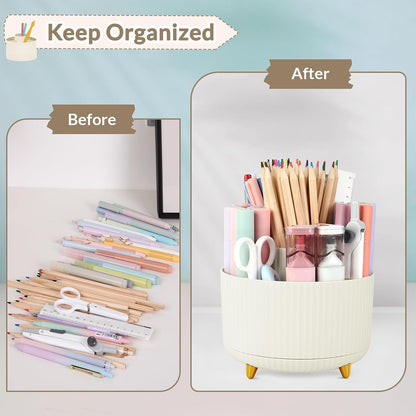 360 Rotating Plastic Desk Pen Organizer with 5 Slots, Dual-Purpose Art Supply Pencil Cup for Office, School, Home