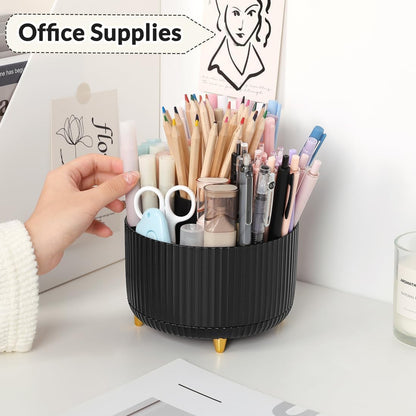 360 Rotating Plastic Desk Pen Organizer with 5 Slots, Dual-Purpose Art Supply Pencil Cup for Office, School, Home