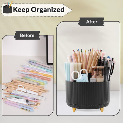 360 Rotating Plastic Desk Pen Organizer with 5 Slots, Dual-Purpose Art Supply Pencil Cup for Office, School, Home
