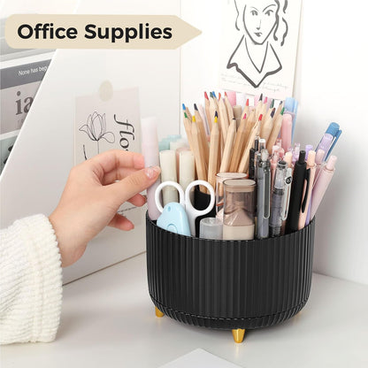 360 Rotating Plastic Desk Pen Organizer with 5 Slots, Dual-Purpose Art Supply Pencil Cup for Office, School, Home