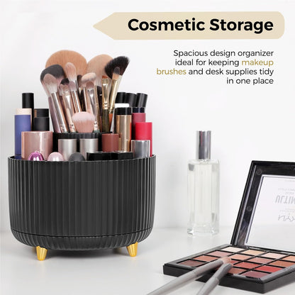 360 Rotating Plastic Desk Pen Organizer with 5 Slots, Dual-Purpose Art Supply Pencil Cup for Office, School, Home