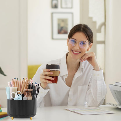 360 Rotating Plastic Desk Pen Organizer with 5 Slots, Dual-Purpose Art Supply Pencil Cup for Office, School, Home