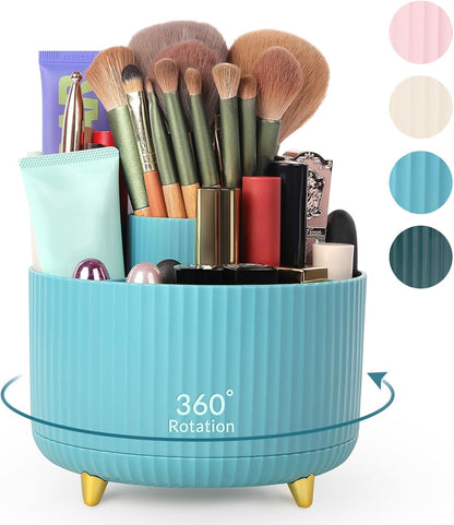 360 Rotating Plastic Desk Pen Organizer with 5 Slots, Dual-Purpose Art Supply Pencil Cup for Office, School, Home