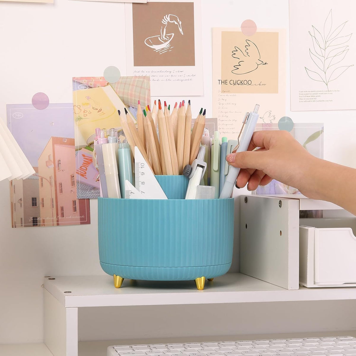 360 Rotating Plastic Desk Pen Organizer with 5 Slots, Dual-Purpose Art Supply Pencil Cup for Office, School, Home