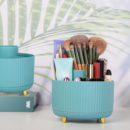 360 Rotating Plastic Desk Pen Organizer with 5 Slots, Dual-Purpose Art Supply Pencil Cup for Office, School, Home