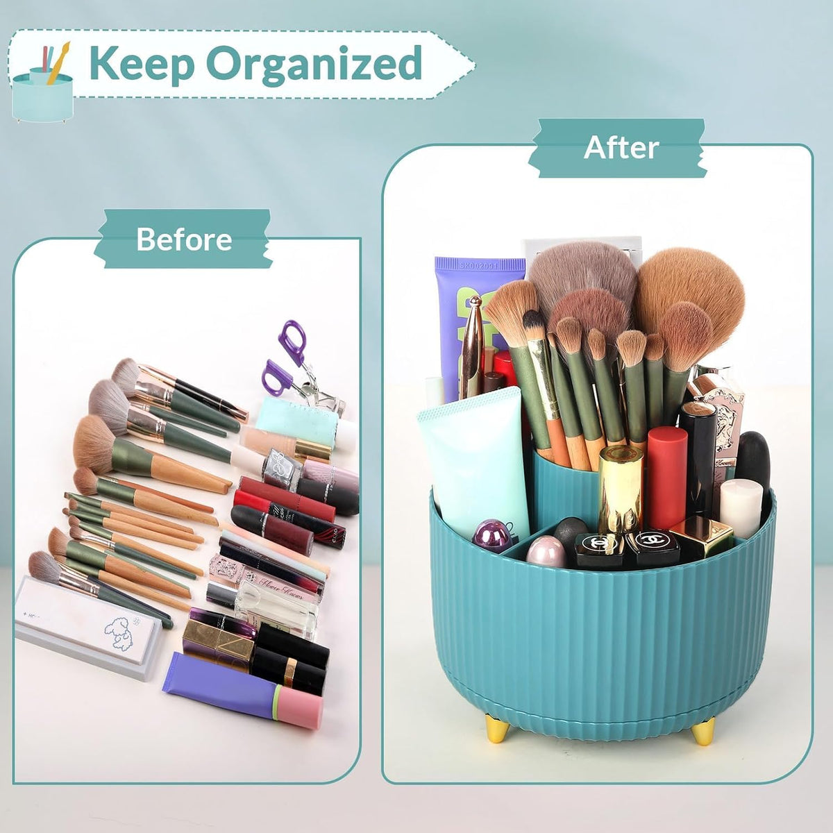 360 Rotating Plastic Desk Pen Organizer with 5 Slots, Dual-Purpose Art Supply Pencil Cup for Office, School, Home