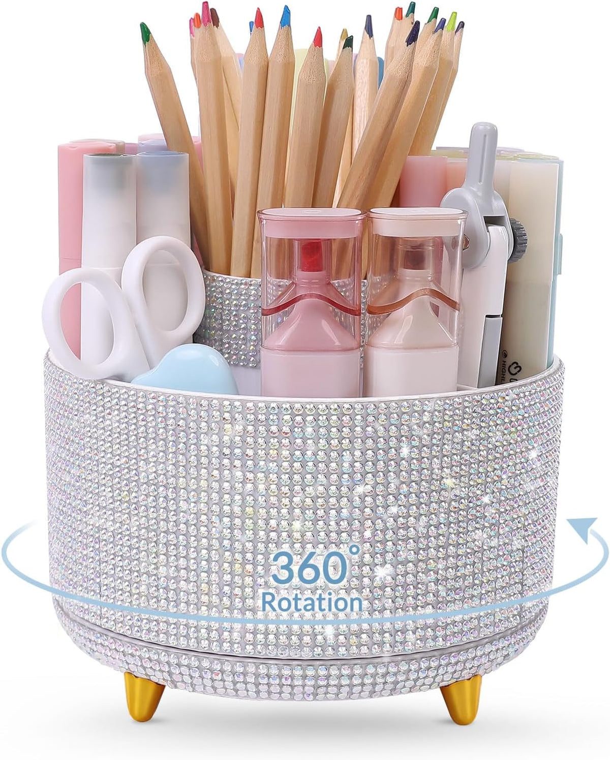 360 Rotating Plastic Desk Pen Organizer with 5 Slots, Dual-Purpose Art Supply Pencil Cup for Office, School, Home