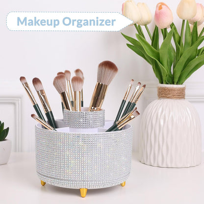 360 Rotating Plastic Desk Pen Organizer with 5 Slots, Dual-Purpose Art Supply Pencil Cup for Office, School, Home