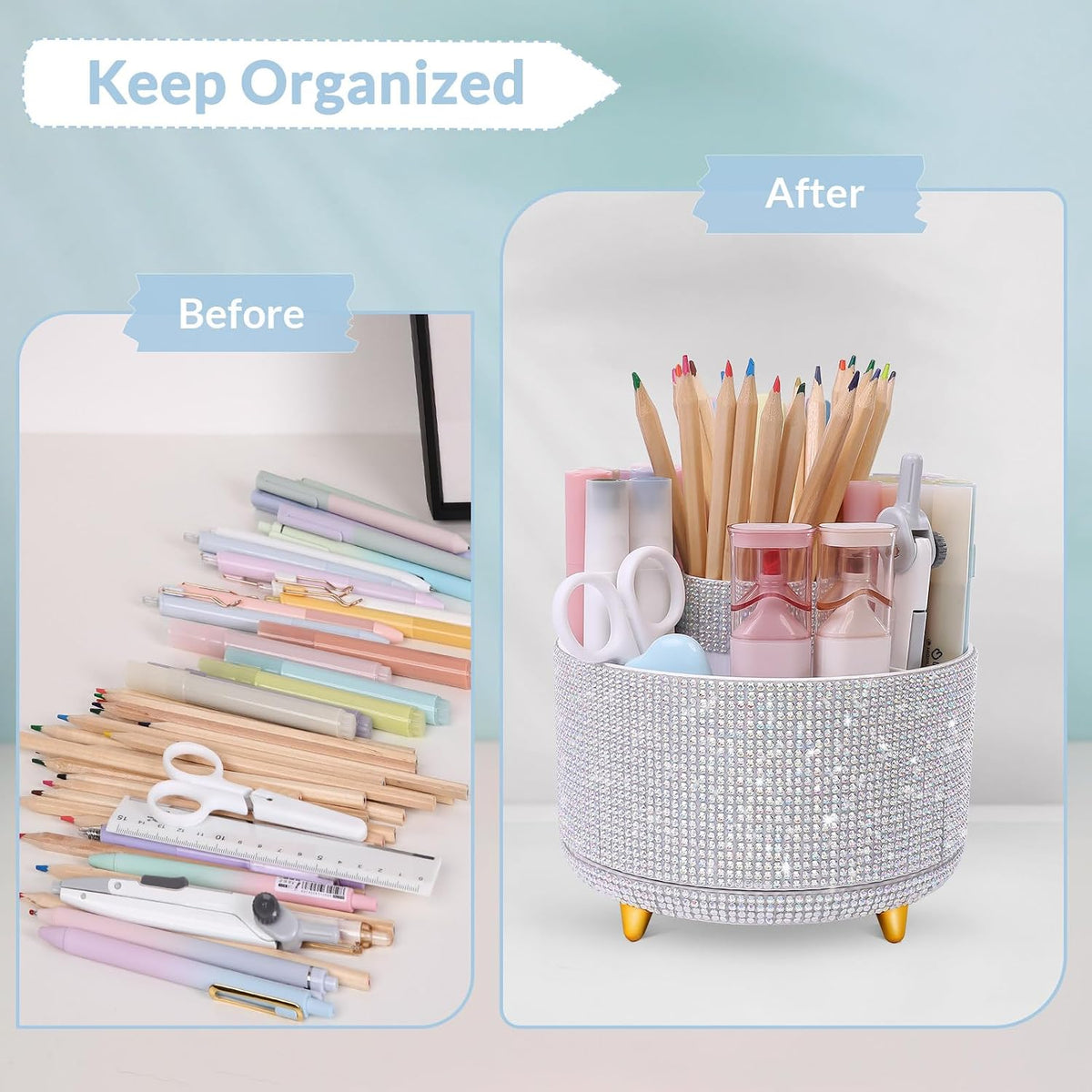 360 Rotating Plastic Desk Pen Organizer with 5 Slots, Dual-Purpose Art Supply Pencil Cup for Office, School, Home