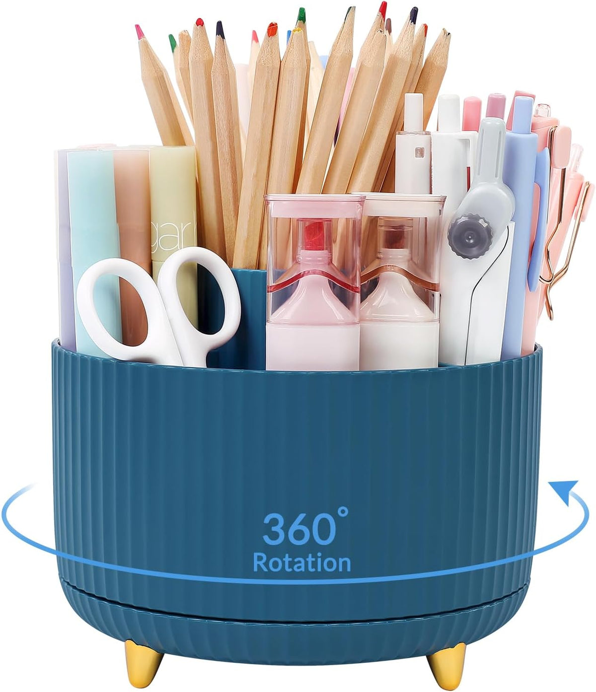360 Rotating Plastic Desk Pen Organizer with 5 Slots, Dual-Purpose Art Supply Pencil Cup for Office, School, Home