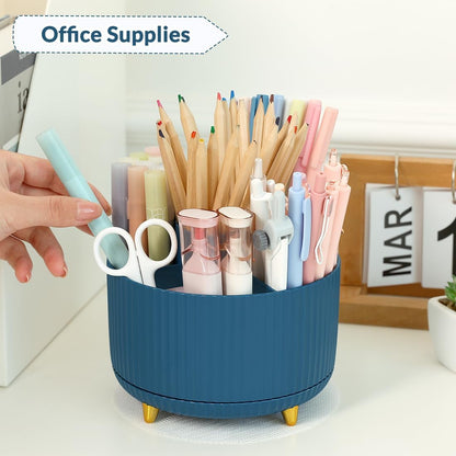 360 Rotating Plastic Desk Pen Organizer with 5 Slots, Dual-Purpose Art Supply Pencil Cup for Office, School, Home