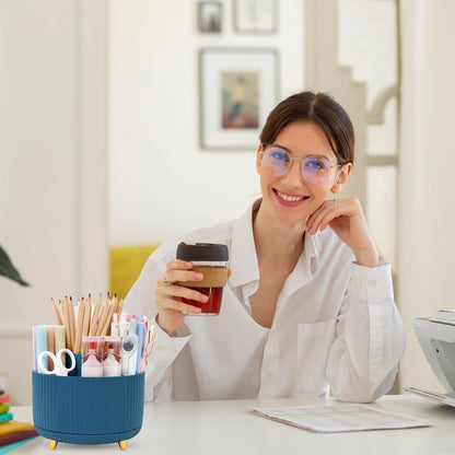 360 Rotating Plastic Desk Pen Organizer with 5 Slots, Dual-Purpose Art Supply Pencil Cup for Office, School, Home