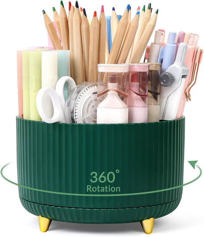 360 Rotating Plastic Desk Pen Organizer with 5 Slots, Dual-Purpose Art Supply Pencil Cup for Office, School, Home
