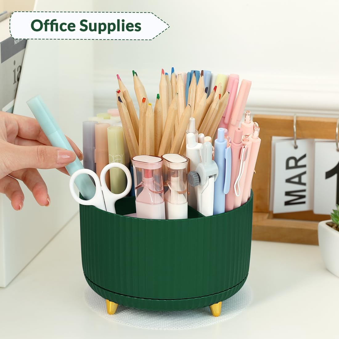 360 Rotating Plastic Desk Pen Organizer with 5 Slots, Dual-Purpose Art Supply Pencil Cup for Office, School, Home