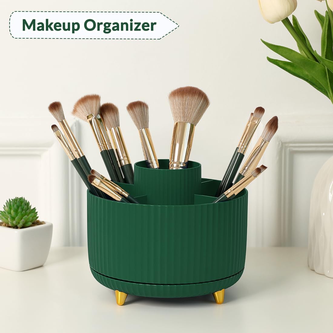 360 Rotating Plastic Desk Pen Organizer with 5 Slots, Dual-Purpose Art Supply Pencil Cup for Office, School, Home