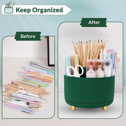 360 Rotating Plastic Desk Pen Organizer with 5 Slots, Dual-Purpose Art Supply Pencil Cup for Office, School, Home