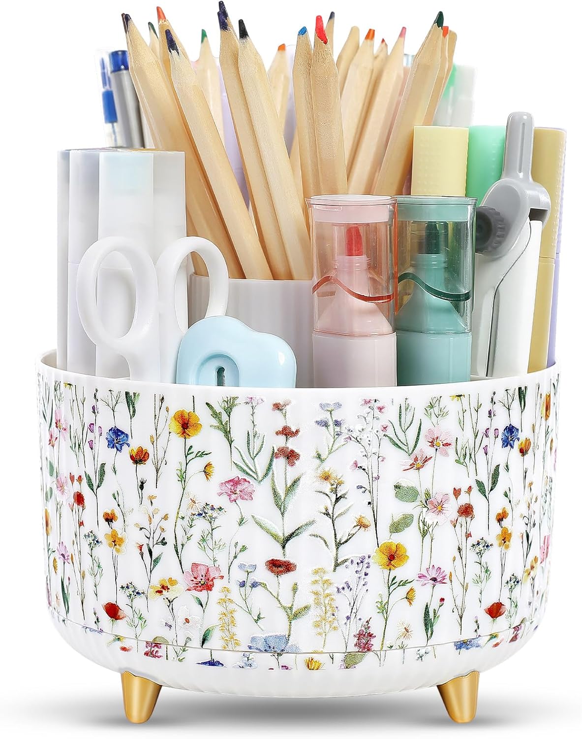 360 Rotating Plastic Desk Pen Organizer with 5 Slots, Dual-Purpose Art Supply Pencil Cup for Office, School, Home