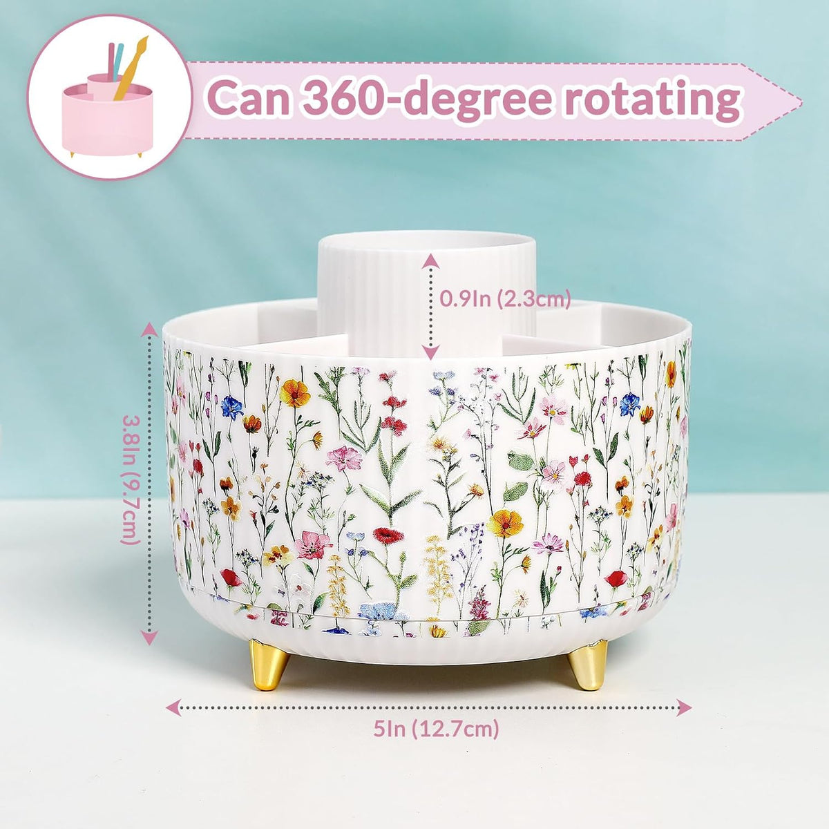 360 Rotating Plastic Desk Pen Organizer with 5 Slots, Dual-Purpose Art Supply Pencil Cup for Office, School, Home