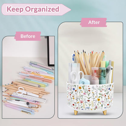 360 Rotating Plastic Desk Pen Organizer with 5 Slots, Dual-Purpose Art Supply Pencil Cup for Office, School, Home