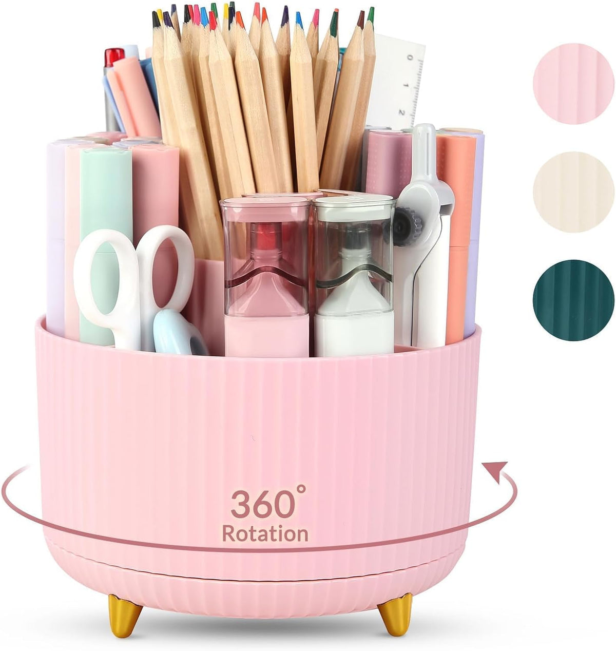 360 Rotating Plastic Desk Pen Organizer with 5 Slots, Dual-Purpose Art Supply Pencil Cup for Office, School, Home