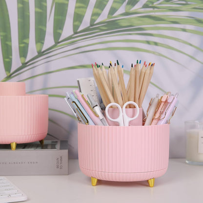 360 Rotating Plastic Desk Pen Organizer with 5 Slots, Dual-Purpose Art Supply Pencil Cup for Office, School, Home
