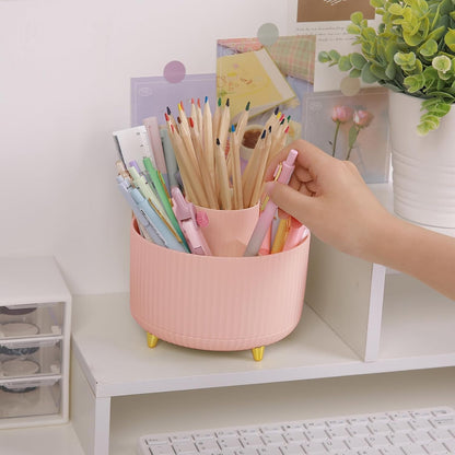 360 Rotating Plastic Desk Pen Organizer with 5 Slots, Dual-Purpose Art Supply Pencil Cup for Office, School, Home
