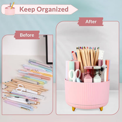 360 Rotating Plastic Desk Pen Organizer with 5 Slots, Dual-Purpose Art Supply Pencil Cup for Office, School, Home