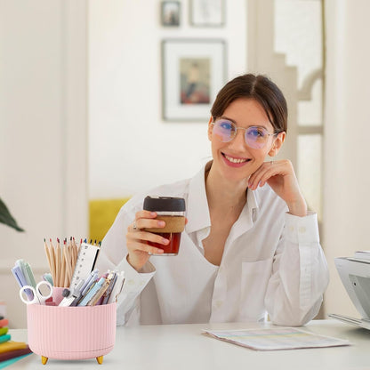 360 Rotating Plastic Desk Pen Organizer with 5 Slots, Dual-Purpose Art Supply Pencil Cup for Office, School, Home