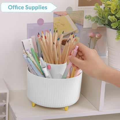 360 Rotating Plastic Desk Pen Organizer with 5 Slots, Dual-Purpose Art Supply Pencil Cup for Office, School, Home