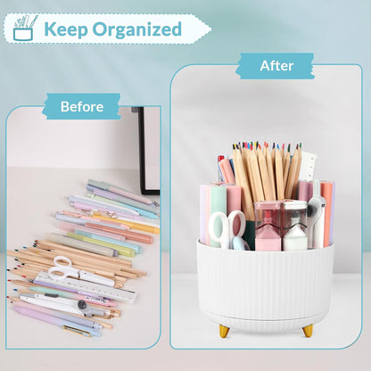 360 Rotating Plastic Desk Pen Organizer with 5 Slots, Dual-Purpose Art Supply Pencil Cup for Office, School, Home