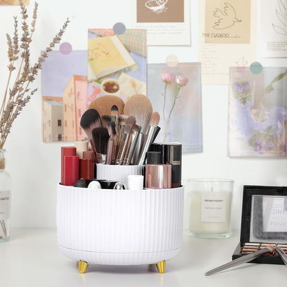 360 Rotating Plastic Desk Pen Organizer with 5 Slots, Dual-Purpose Art Supply Pencil Cup for Office, School, Home