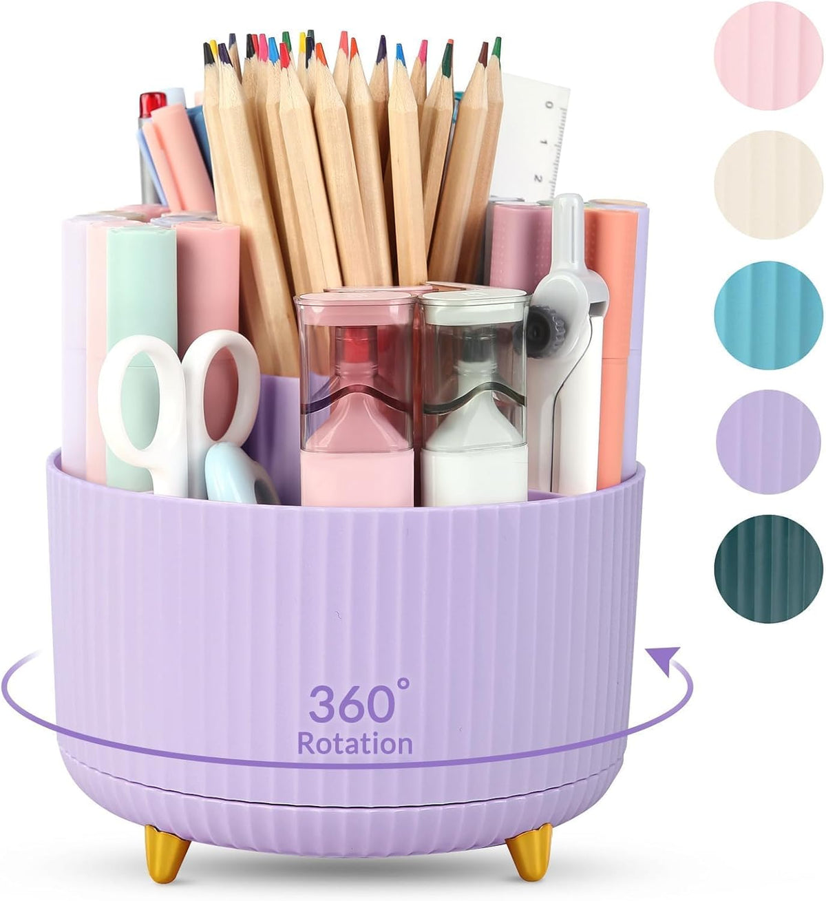 360 Rotating Plastic Desk Pen Organizer with 5 Slots, Dual-Purpose Art Supply Pencil Cup for Office, School, Home