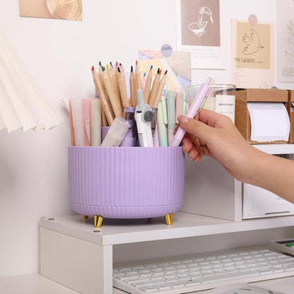 360 Rotating Plastic Desk Pen Organizer with 5 Slots, Dual-Purpose Art Supply Pencil Cup for Office, School, Home